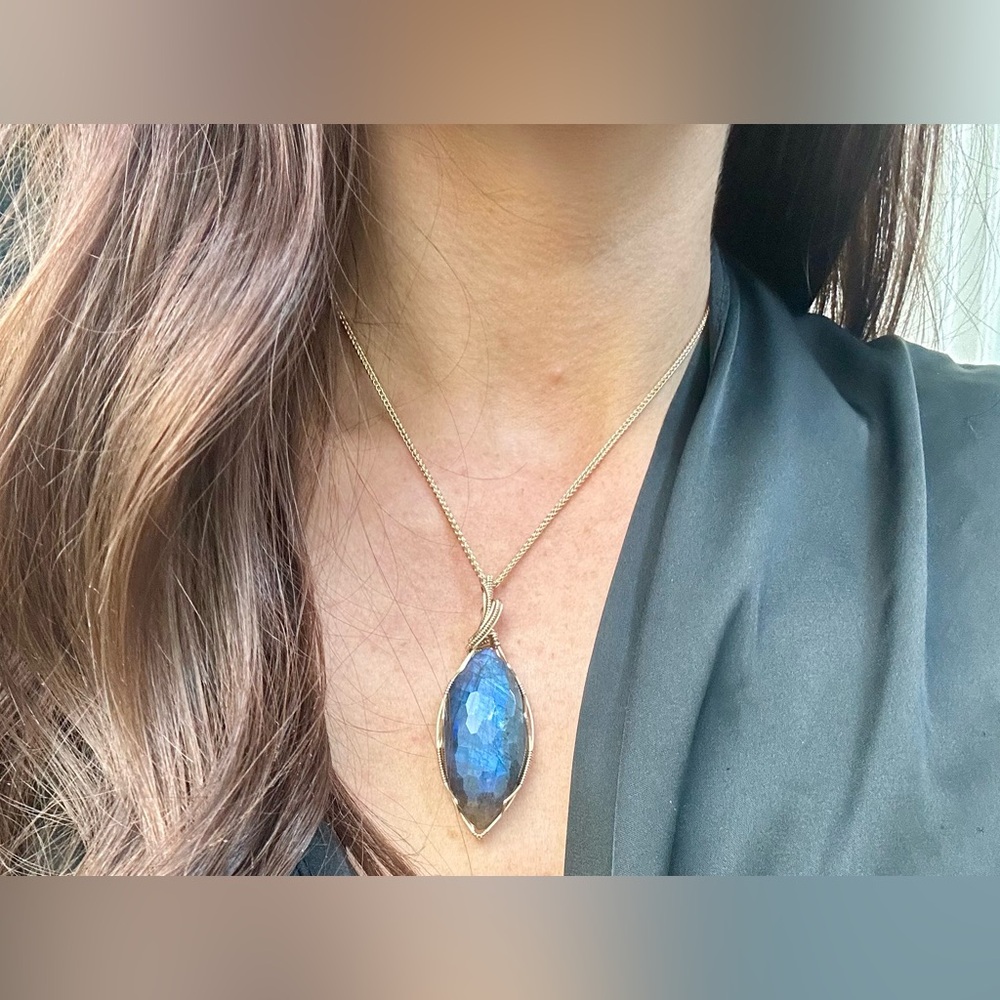 14k Gold Filled Faceted Labradorite Statement Necklace with 18 inch GF Chain